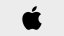Apple-Logo als Bildmarke: schwarzer Apfel mit Biss auf der rechten Seite und abstehendem Blatt