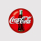 Coca-Cola-Logo von 1993 mit weißer Spencerian-Schrift und ikonischer Glasflasche auf einem leuchtend roten, glänzenden Kreis.