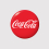 Coca-Cola-Logo von 2007 mit ikonischer weißer Schrift im stilvollen roten, glänzenden Kreisdesign auf grauem Hintergrund.