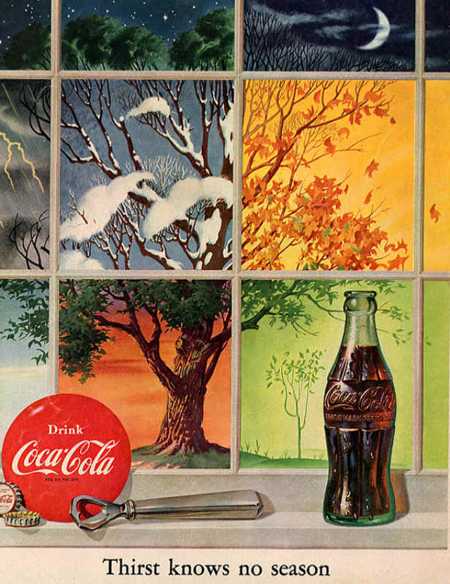 Coca Cola Werbung 1952,  Durst kennt keine Jahreszeiten