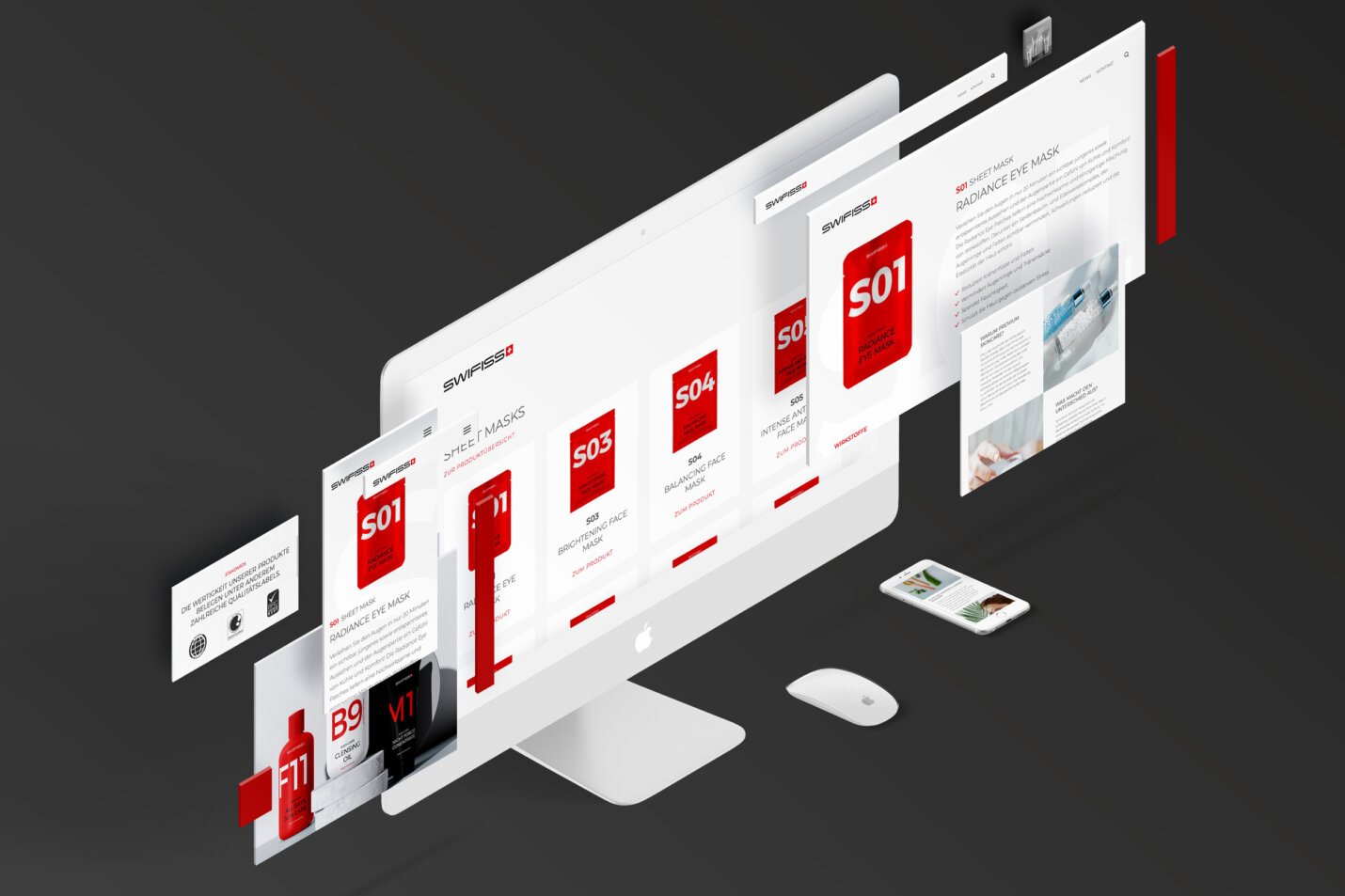 Webdesign für eine Firma die kosmetische Produkte herstellt. Interaktives und multifunktionales Design